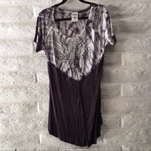 Vocal tie-dye silver embellished tunic/top edgy black gray